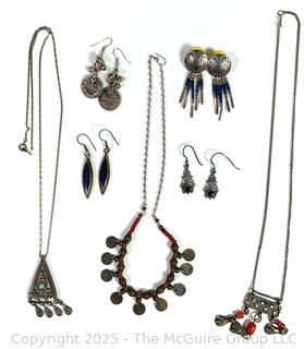 Collection of Sterling Silver Tribal Style Jewelry