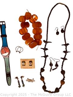 Collection of Costume Jewelry Including Swatch Watch