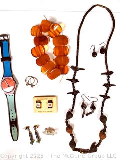Collection of Costume Jewelry Including Swatch Watch