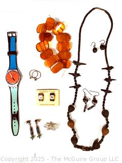 Collection of Costume Jewelry Including Swatch Watch