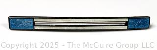Blue and White Victorian Sterling Silver Guilloche Enamel Bar Brooch 