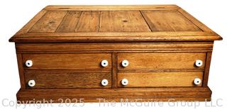 Four (4) Drawer with Hinged Lid Oak Counter Top General Store Spool Chest. 29" x 20" x 12"