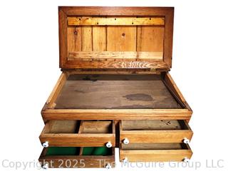 Four (4) Drawer with Hinged Lid Oak Counter Top General Store Spool Chest. 29" x 20" x 12"