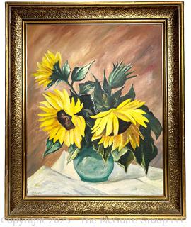 Framed Oil On Canvas Still Life of Daisies Signed by Artist Moser. 19" x 23"