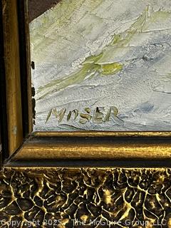 Framed Oil On Canvas Still Life of Daisies Signed by Artist Moser. 19" x 23"