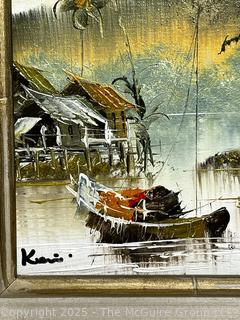 Framed Oil on Canvas Asian Fishing Scene Signed by Artist.11" x 13"