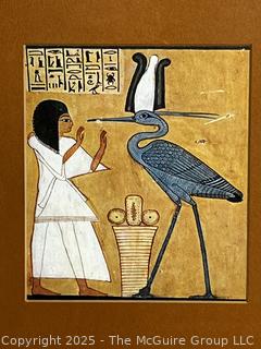 Framed Under Glass Print of Ankerkhau Worshipping the Phoenix Egyptian.  9" x 11"