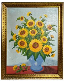 Framed Oil on Canvas Still Life of Daisies Signed by Artist. 16"x 20"