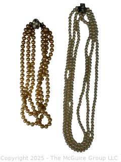 Two (2) Faux Pearl Triple Strand Bead Necklace