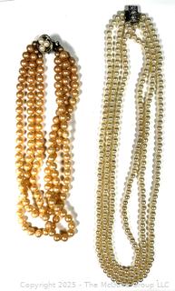 Two (2) Faux Pearl Triple Strand Bead Necklace