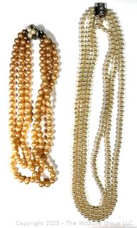 Two (2) Faux Pearl Triple Strand Bead Necklace