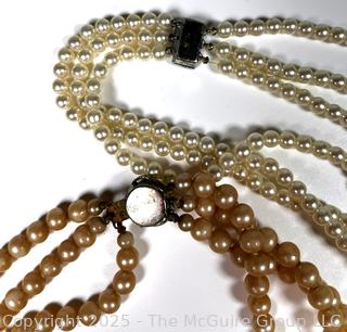 Two (2) Faux Pearl Triple Strand Bead Necklace