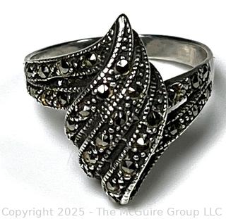 Sterling Silver Marcasite Double Bypass Ring 