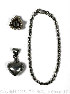 Sterling Silver Chain Bracelet and Two (2) Pendants