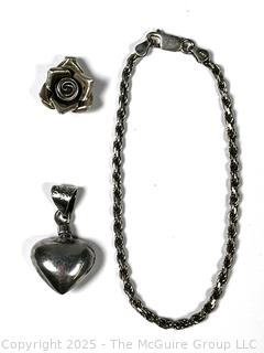 Sterling Silver Chain Bracelet and Two (2) Pendants