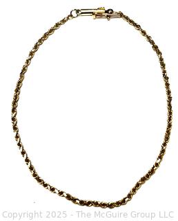 14KT Yellow Gold Twisted Rope Chain Necklace.  2.1 grams