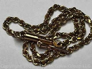14KT Yellow Gold Twisted Rope Chain Necklace.  2.1 grams