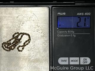 14KT Yellow Gold Twisted Rope Chain Necklace.  2.1 grams