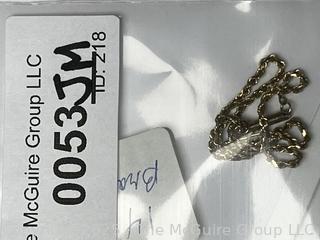 14KT Yellow Gold Twisted Rope Chain Necklace.  2.1 grams