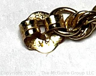 14KT Yellow Gold Twisted Rope Chain Pierced Earrings.  .9 grams.