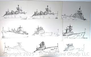 Collection of Nine (9) Unframed Prints of U.S. Naval Ships by Frances Smith.