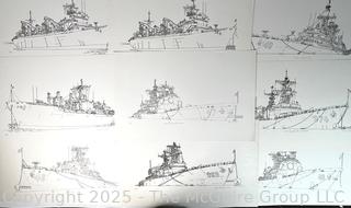 Collection of Nine (9) Unframed Prints of U.S. Naval Ships by Frances Smith.