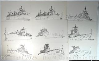 Collection of Nine (9) Unframed Prints of U.S. Naval Ships by Frances Smith.