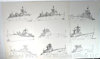Collection of Nine (9) Unframed Prints of U.S. Naval Ships by Frances Smith.