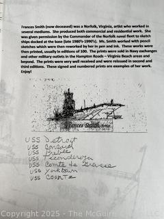 Collection of Nine (9) Unframed Prints of U.S. Naval Ships by Frances Smith.