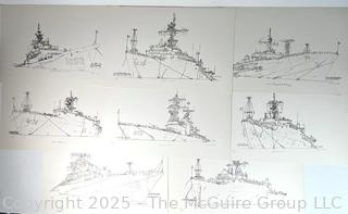 Set of Eight (8) Unframed Prints of U.S. Naval Ships by Frances Smith.