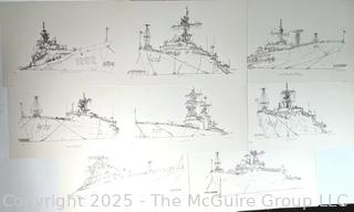Set of Eight (8) Unframed Prints of U.S. Naval Ships by Frances Smith.