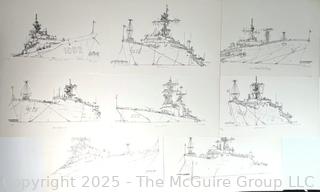 Set of Eight (8) Unframed Prints of U.S. Naval Ships by Frances Smith.