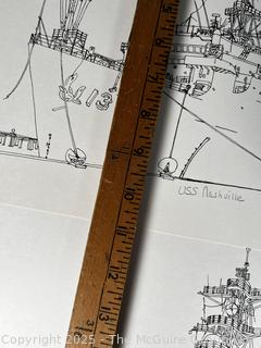 Set of Eight (8) Unframed Prints of U.S. Naval Ships by Frances Smith.