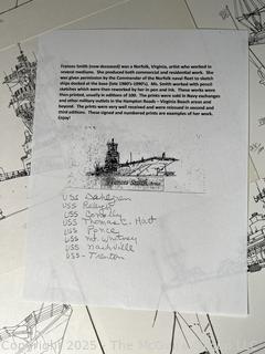 Set of Eight (8) Unframed Prints of U.S. Naval Ships by Frances Smith.