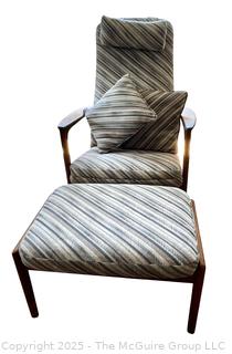 Danish Mid Century Modern Upholstered Reclining Armchair with Adjustable Ottoman, Made in Sweden. In the style of Arnt Lande {Pickup Location: 311 Chestnut St., Falls Church City, VA 22046}