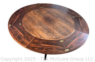 Dyrlund Danish Mid Century Lotus Flip Flap Circular Dining Table. Measures 47" Diameter and Expands to 69" Diameter with Extensions. {Pickup Location: 311 Chestnut St., Falls Church City, VA 22046}  