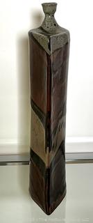 Heavy Glazed Pottery Art Vase Signed by Artist Rita Schaefer.  17" {Pickup Location: 311 Chestnut St., Falls Church City, VA 22046}