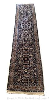 Traditional Heraki Wool Hand Knotted Runner Rug on Blue Ground. 30" x 132"  {Pickup Location: 311 Chestnut St., Falls Church City, VA 22046}