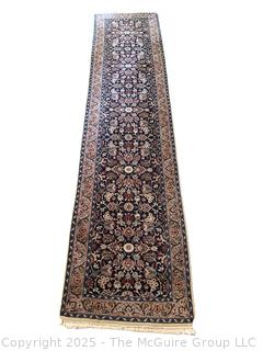 Traditional Heraki Wool Hand Knotted Runner Rug on Blue Ground. 30" x 132"  {Pickup Location: 311 Chestnut St., Falls Church City, VA 22046}