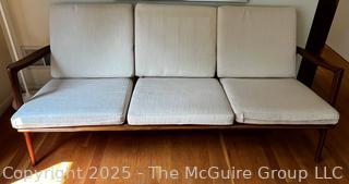 Mid Century Danish Modern Adolf Relling Dokka Møbler Teak Three Seat Sofa.  Although it lacks a tag, this is part of a set that includes an armchair with a tag. {Pickup Location: 311 Chestnut St., Falls Church City, VA 22046}