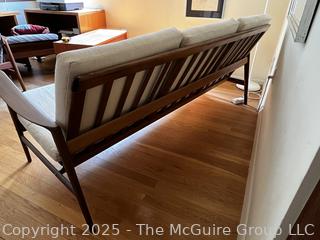 Mid Century Danish Modern Adolf Relling Dokka Møbler Teak Three Seat Sofa.  Although it lacks a tag, this is part of a set that includes an armchair with a tag. {Pickup Location: 311 Chestnut St., Falls Church City, VA 22046}