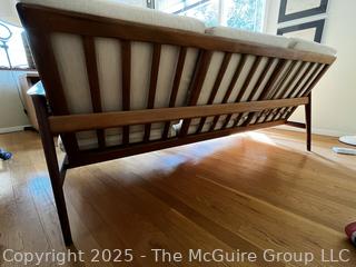 Mid Century Danish Modern Adolf Relling Dokka Møbler Teak Three Seat Sofa.  Although it lacks a tag, this is part of a set that includes an armchair with a tag. {Pickup Location: 311 Chestnut St., Falls Church City, VA 22046}