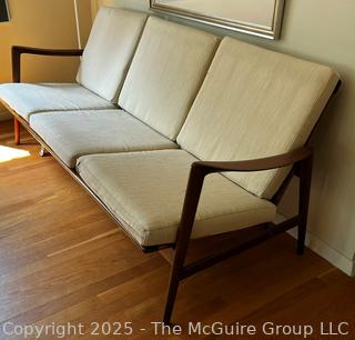 Mid Century Danish Modern Adolf Relling Dokka Møbler Teak Three Seat Sofa.  Although it lacks a tag, this is part of a set that includes an armchair with a tag. {Pickup Location: 311 Chestnut St., Falls Church City, VA 22046}