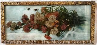 Victorian Framed Oil on Glass of Still Life of Flowers 12" x 26"  {Pickup Location: 311 Chestnut St., Falls Church City, VA 22046}