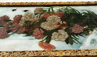 Victorian Framed Oil on Glass of Still Life of Flowers 12" x 26"  {Pickup Location: 311 Chestnut St., Falls Church City, VA 22046}
