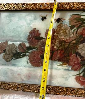 Victorian Framed Oil on Glass of Still Life of Flowers 12" x 26"  {Pickup Location: 311 Chestnut St., Falls Church City, VA 22046}