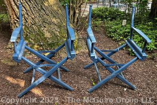 Two (2) Blue Wood Director Chairs, No Canvas Seat.  {Pickup Location: 311 Chestnut St., Falls Church City, VA 22046}