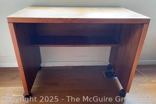 Mid Century Danish Style Teak Writer's Desk on Wheels. 33" x 20" x 26"  {Pickup Location: 311 Chestnut St., Falls Church City, VA 22046}