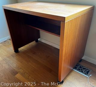 Mid Century Danish Style Teak Writer's Desk on Wheels. 33" x 20" x 26"  {Pickup Location: 311 Chestnut St., Falls Church City, VA 22046}