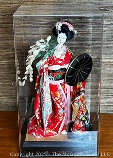 Japanese Kimono Geisha Doll in Case.  10" x 18"  {Pickup Location: 311 Chestnut St., Falls Church City, VA 22046}